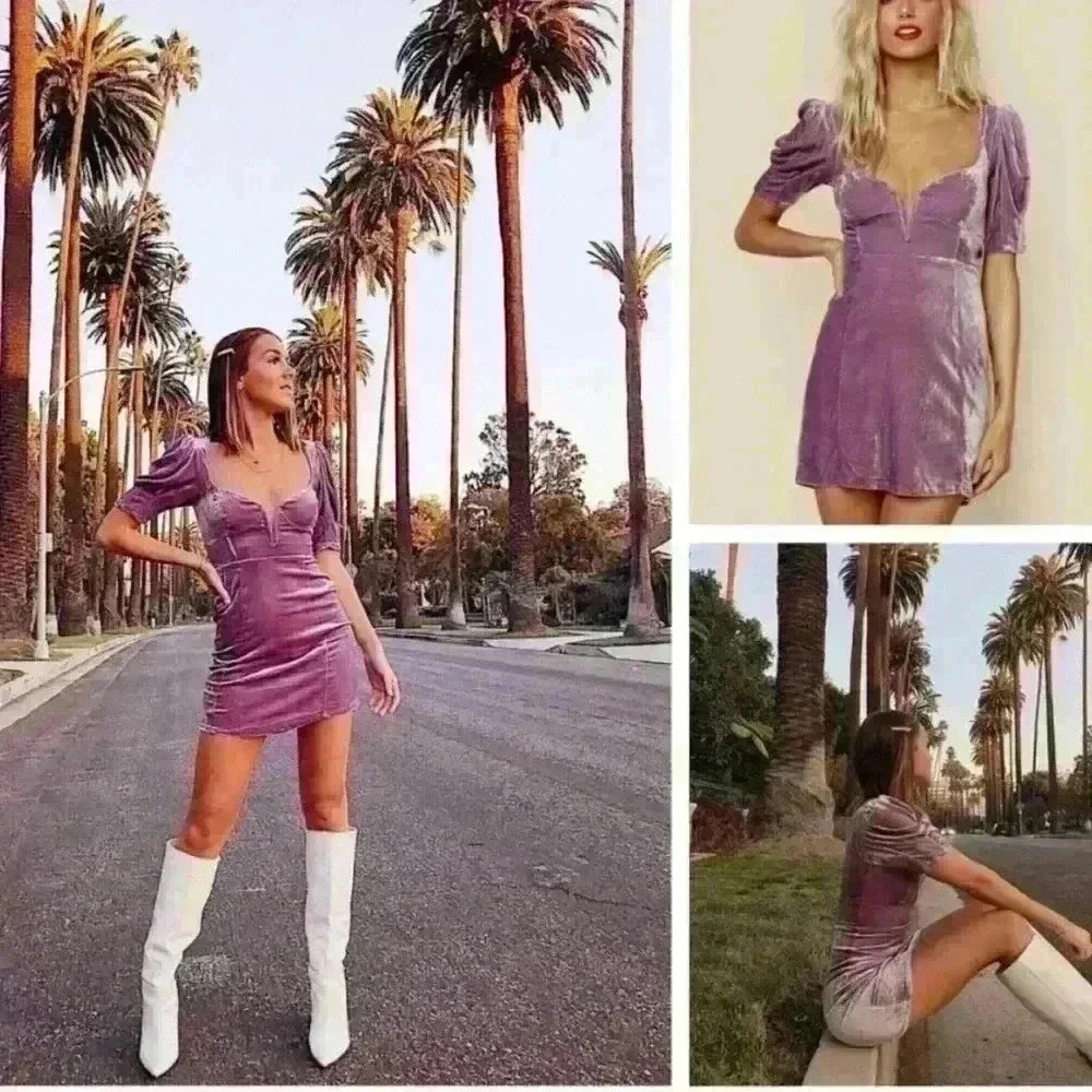 NWT For Love & Lemon‎ Viva Velvet Mini Dress SZ SMALL s purple